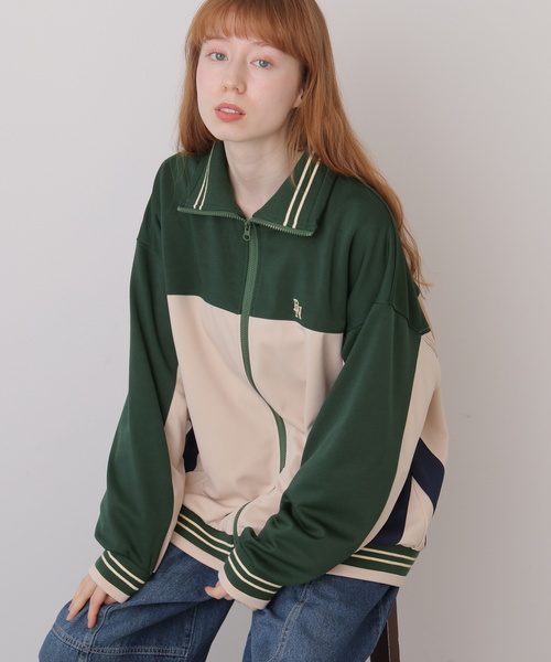 DOUBLE NAME（ダブルネーム）の「配色レトロラインリブジャージ（ジャージ・レディース・ネイビー/グリーン/レッド・FREE）」の2枚目の写真
