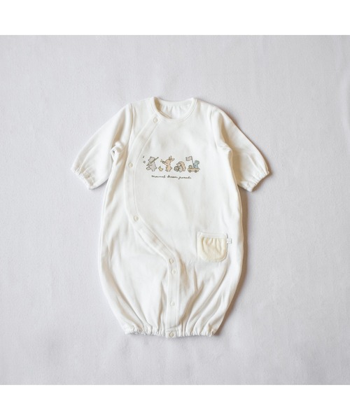 mocmof（モクモフ）の「肌着くっつき ２WAY オール（ロンパース・キッズ・ベージュ/アイボリー・50-70cm）」の2枚目の写真