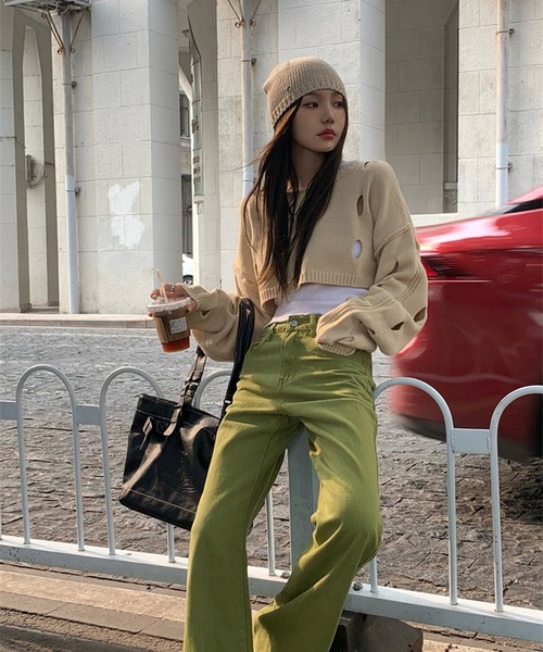 LYEON(リヨン)の「スラッシュショートニット(ニット/セーター・レディース・ベージュ/グリーン・FREE)」の11枚目の写真