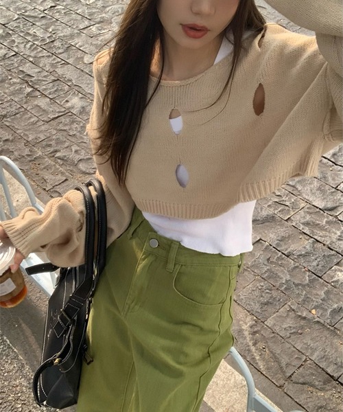 LYEON(リヨン)の「スラッシュショートニット(ニット/セーター・レディース・ベージュ/グリーン・FREE)」の15枚目の写真