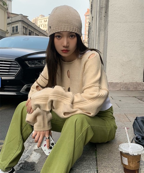 LYEON(リヨン)の「スラッシュショートニット(ニット/セーター・レディース・ベージュ/グリーン・FREE)」の19枚目の写真