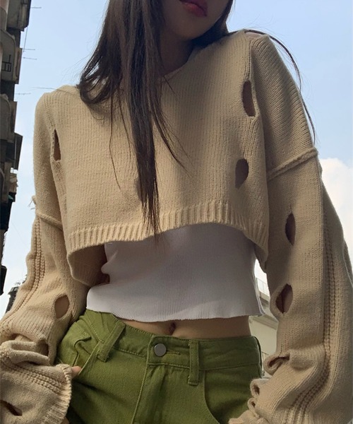LYEON(リヨン)の「スラッシュショートニット(ニット/セーター・レディース・ベージュ/グリーン・FREE)」の20枚目の写真
