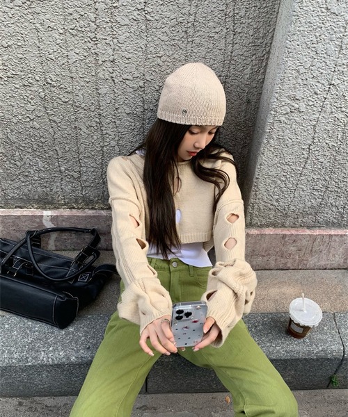 LYEON(リヨン)の「スラッシュショートニット(ニット/セーター・レディース・ベージュ/グリーン・FREE)」の22枚目の写真