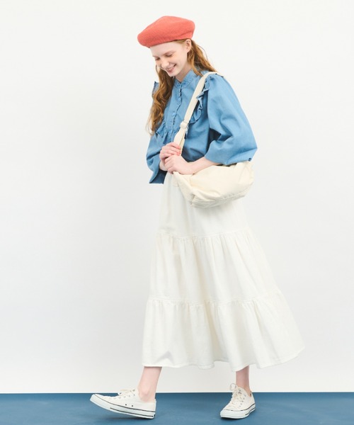 MERLOT（メルロー）の「ロングティアードスカート（デニムスカート・レディース・ブルー/アイボリー・FREE）」の22枚目の写真
