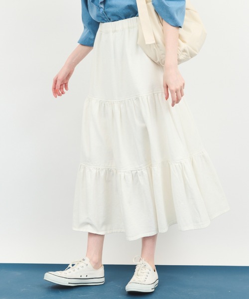 MERLOT（メルロー）の「ロングティアードスカート（デニムスカート・レディース・ブルー/アイボリー・FREE）」の14枚目の写真