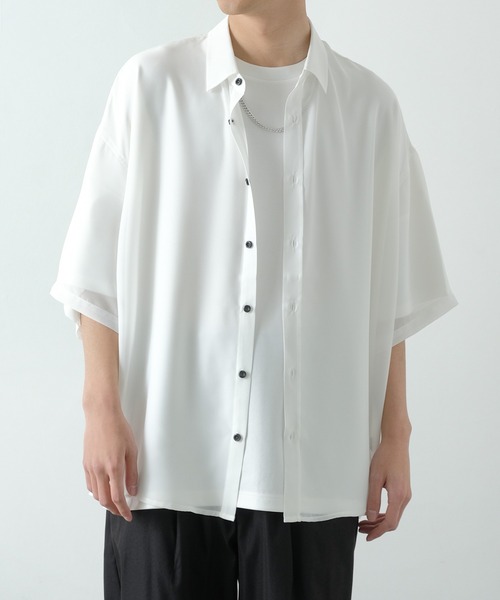 NULL(ヌル)の「【NULL】半袖 シアーシャツ(シャツ/ブラウス・メンズ・ブラック/サックスブルー/ホワイト/ブルーグリーン・FREE)」の2枚目の写真