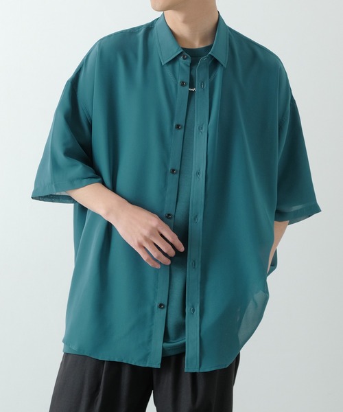 NULL(ヌル)の「【NULL】半袖 シアーシャツ(シャツ/ブラウス・メンズ・ブラック/サックスブルー/ホワイト/ブルーグリーン・FREE)」の4枚目の写真