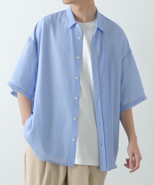 NULL(ヌル)の「【NULL】半袖 シアーシャツ(シャツ/ブラウス・メンズ・ブラック/サックスブルー/ホワイト/ブルーグリーン・FREE)」の3枚目の写真