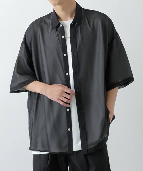 NULL(ヌル)の「【NULL】半袖 シアーシャツ(シャツ/ブラウス・メンズ・ブラック/サックスブルー/ホワイト/ブルーグリーン・FREE)」の1枚目の写真