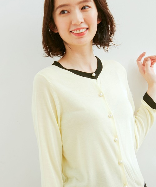 Jayro(ジャイロ)の「配色ラウンドネックカーディガン(カーディガン/ボレロ・レディース・ピンク/ホワイト・M)」の7枚目の写真