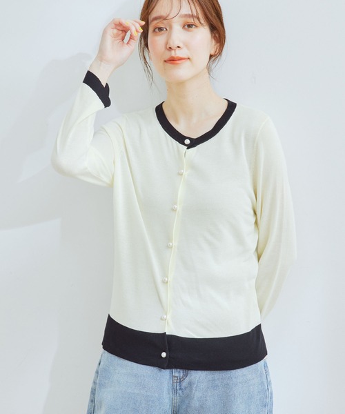 Jayro(ジャイロ)の「配色ラウンドネックカーディガン(カーディガン/ボレロ・レディース・ピンク/ホワイト・M)」の18枚目の写真