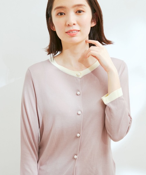 Jayro(ジャイロ)の「配色ラウンドネックカーディガン(カーディガン/ボレロ・レディース・ピンク/ホワイト・M)」の3枚目の写真