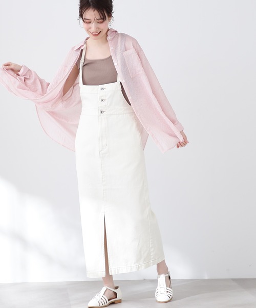 N.(N. Natural Beauty Basic)(エヌエヌナチュラルビューティーベーシック)の「◆タイトサロペットスカート(デニムスカート・レディース・オフホワイト/ワンウォッシュ・MEDIUM)」の3枚目の写真