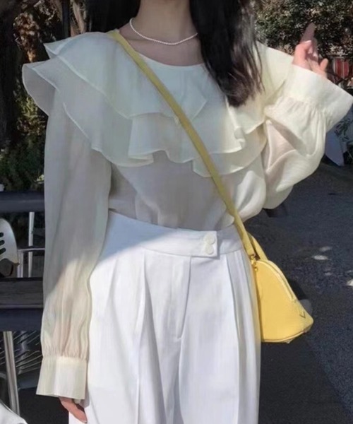 SPIGA（スピーガ）の「ﾎﾞｰﾄﾈｯｸﾀﾞﾌﾞﾙﾌﾘﾙﾌﾞﾗｳｽ（シャツ/ブラウス・レディース・ピンク/ベージュ/ブラウン/ホワイト/ブルー/パープル・FREE）」の7枚目の写真