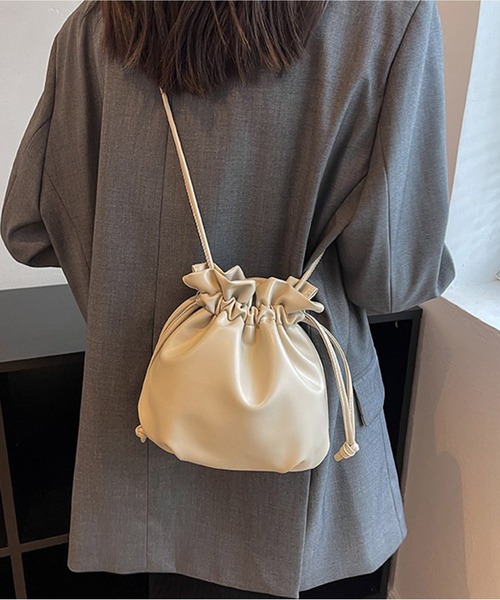 Chick(チック)の「▲Purse Shoulder Bag / 巾着ショルダーバック 2WAY ハンドバック(ショルダーバッグ・レディース・ブラック/ホワイト/ベージュ・ONE SIZE)」の5枚目の写真