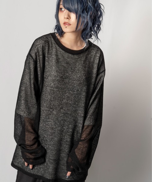 R/X（ロックス）の「シアーニット/ユニセックス対応（ニット/セーター・メンズ・ブラック/ベージュ・FREE）」の2枚目の写真