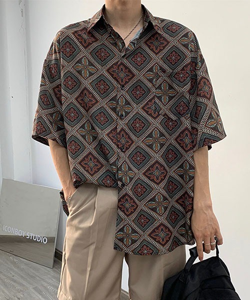 WESTBOY（ウエストボーイ）の「ルーズシルエットハーフスリーブプリントシャツWOK23S2TP05【WB ORIGINALS】（シャツ/ブラウス・メンズ・ブラウン・L/M/XL）」の5枚目の写真