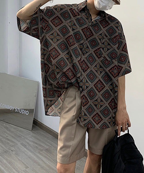 WESTBOY（ウエストボーイ）の「ルーズシルエットハーフスリーブプリントシャツWOK23S2TP05【WB ORIGINALS】（シャツ/ブラウス・メンズ・ブラウン・L/M/XL）」の6枚目の写真