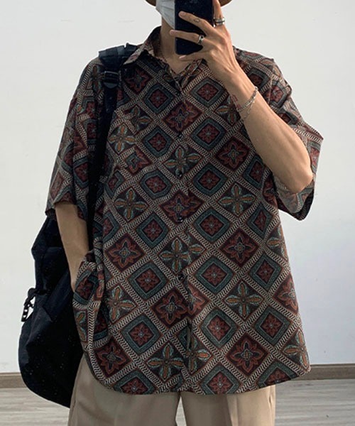 WESTBOY（ウエストボーイ）の「ルーズシルエットハーフスリーブプリントシャツWOK23S2TP05【WB ORIGINALS】（シャツ/ブラウス・メンズ・ブラウン・L/M/XL）」の7枚目の写真