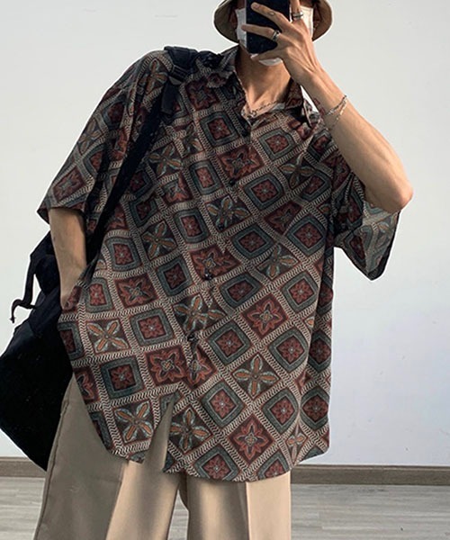 WESTBOY（ウエストボーイ）の「ルーズシルエットハーフスリーブプリントシャツWOK23S2TP05【WB ORIGINALS】（シャツ/ブラウス・メンズ・ブラウン・L/M/XL）」の9枚目の写真