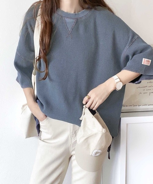 Java(ジャバ)の「《JAVAジャバ 別注》ラフヴィンテージ。2wayピグメントワッフル バックヘンリープルオーバー(Tシャツ/カットソー・レディース・ブルー/チャコールグレー/アイボリー・LARGE/MEDIUM/SMALL/X-LARGE)」の17枚目の写真