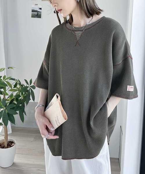 Java(ジャバ)の「《JAVAジャバ 別注》ラフヴィンテージ。2wayピグメントワッフル バックヘンリープルオーバー(Tシャツ/カットソー・レディース・ブルー/チャコールグレー/アイボリー・LARGE/MEDIUM/SMALL/X-LARGE)」の9枚目の写真