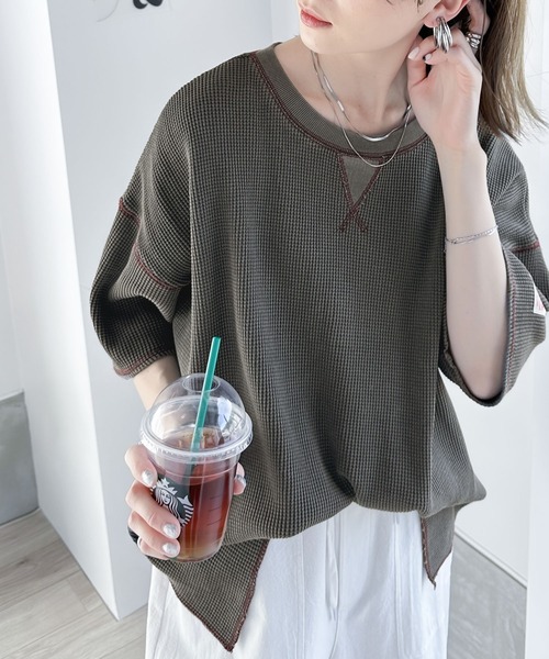 Java(ジャバ)の「《JAVAジャバ 別注》ラフヴィンテージ。2wayピグメントワッフル バックヘンリープルオーバー(Tシャツ/カットソー・レディース・ブルー/チャコールグレー/アイボリー・LARGE/MEDIUM/SMALL/X-LARGE)」の12枚目の写真