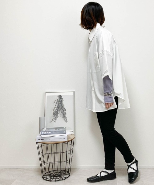 Ritzy（リッツィー）の「ポリストレッチ ドロップショルダーBIG SSシャツ レディース メンズ（シャツ/ブラウス・メンズ・サックスブルー/ブラック/ホワイト/グリーン/パープル/チャコール/ネイビー・MEDIUM/LARGE/X-LARGE）」の13枚目の写真
