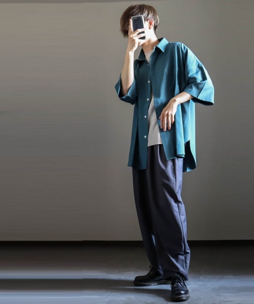 Ritzy（リッツィー）の「ポリストレッチ ドロップショルダーBIG SSシャツ レディース メンズ（シャツ/ブラウス・メンズ・サックスブルー/ブラック/ホワイト/グリーン/パープル/チャコール/ネイビー・MEDIUM/LARGE/X-LARGE）」の8枚目の写真