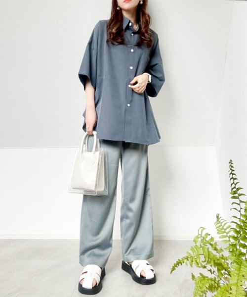 Ritzy（リッツィー）の「ポリストレッチ ドロップショルダーBIG SSシャツ レディース メンズ（シャツ/ブラウス・メンズ・サックスブルー/ブラック/ホワイト/グリーン/パープル/チャコール/ネイビー・MEDIUM/LARGE/X-LARGE）」の10枚目の写真