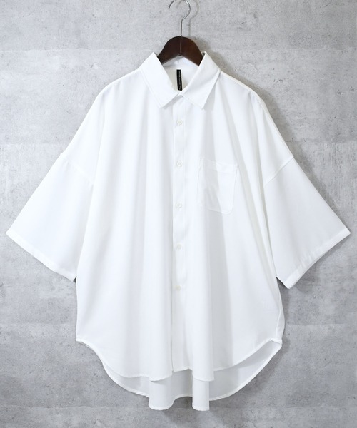 Ritzy（リッツィー）の「ポリストレッチ ドロップショルダーBIG SSシャツ レディース メンズ（シャツ/ブラウス・メンズ・サックスブルー/ブラック/ホワイト/グリーン/パープル/チャコール/ネイビー・MEDIUM/LARGE/X-LARGE）」の15枚目の写真