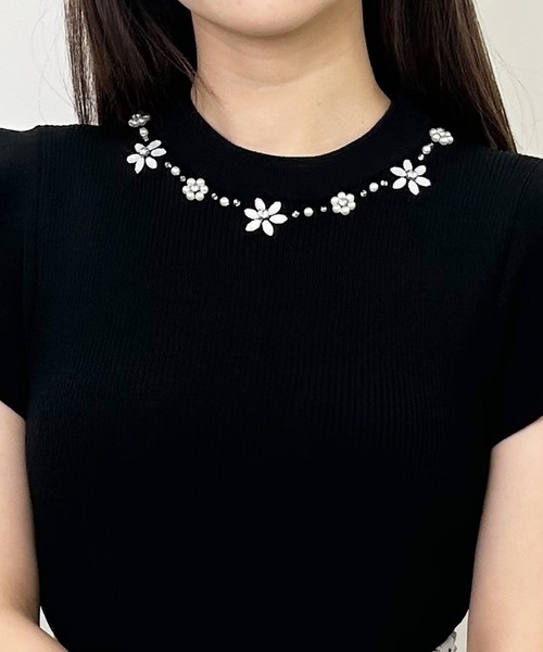 INGNI(イング)の「装飾付フリルノースリニット(ニット/セーター・レディース・ミント/ブラック/ピンク/オフホワイト・M)」の9枚目の写真