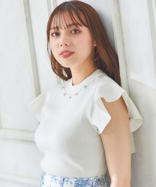 INGNI(イング)の「装飾付フリルノースリニット(ニット/セーター・レディース・ミント/ブラック/ピンク/オフホワイト・M)」の10枚目の写真