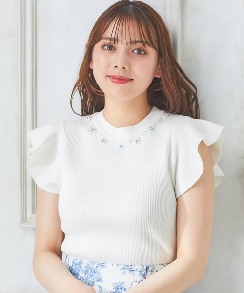 INGNI(イング)の「装飾付フリルノースリニット(ニット/セーター・レディース・ミント/ブラック/ピンク/オフホワイト・M)」の11枚目の写真