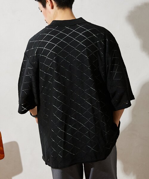 JOURNAL STANDARD relume（ジャーナルスタンダード　レリューム）の「Lattice サマーニットポロシャツ（ニット/セーター・メンズ・ブラック/ベージュ/グリーン・MEDIUM/LARGE）」の9枚目の写真