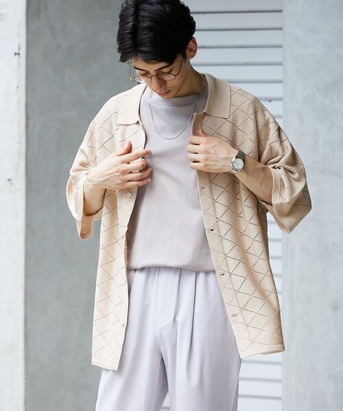 JOURNAL STANDARD relume（ジャーナルスタンダード　レリューム）の「Lattice サマーニットポロシャツ（ニット/セーター・メンズ・ブラック/ベージュ/グリーン・MEDIUM/LARGE）」の14枚目の写真