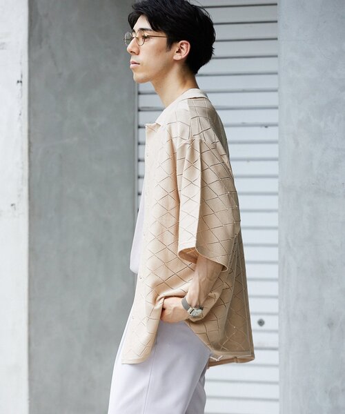 JOURNAL STANDARD relume（ジャーナルスタンダード　レリューム）の「Lattice サマーニットポロシャツ（ニット/セーター・メンズ・ブラック/ベージュ/グリーン・MEDIUM/LARGE）」の6枚目の写真