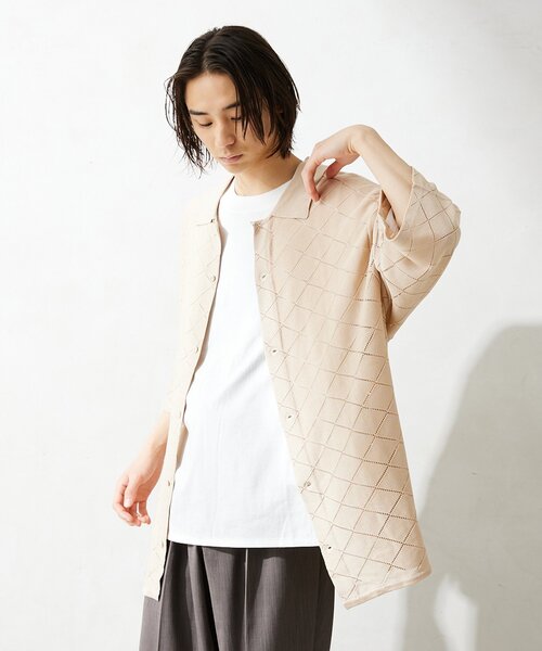 JOURNAL STANDARD relume（ジャーナルスタンダード　レリューム）の「Lattice サマーニットポロシャツ（ニット/セーター・メンズ・ブラック/ベージュ/グリーン・MEDIUM/LARGE）」の15枚目の写真