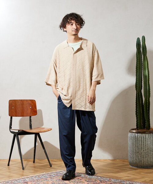 JOURNAL STANDARD relume（ジャーナルスタンダード　レリューム）の「Lattice サマーニットポロシャツ（ニット/セーター・メンズ・ブラック/ベージュ/グリーン・MEDIUM/LARGE）」の12枚目の写真