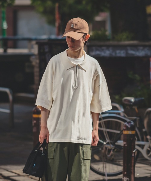 NULL(ヌル)の「【NULL】ニット素材 半袖 ハーフジップ ポロシャツ(ポロシャツ・メンズ・ホワイト/ブラック/グリーン・MEDIUM/LARGE)」の6枚目の写真