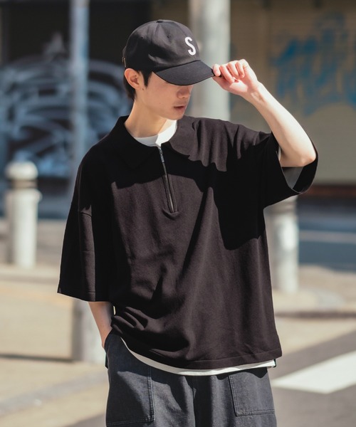 NULL(ヌル)の「【NULL】ニット素材 半袖 ハーフジップ ポロシャツ(ポロシャツ・メンズ・ホワイト/ブラック/グリーン・MEDIUM/LARGE)」の8枚目の写真