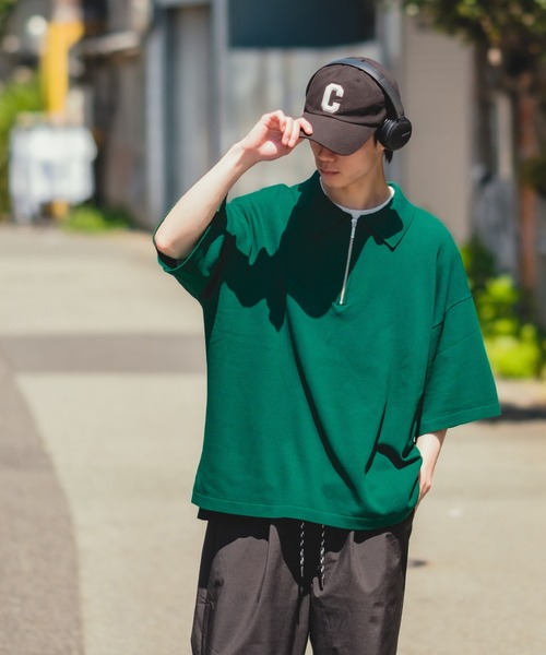 NULL(ヌル)の「【NULL】ニット素材 半袖 ハーフジップ ポロシャツ(ポロシャツ・メンズ・ホワイト/ブラック/グリーン・MEDIUM/LARGE)」の10枚目の写真