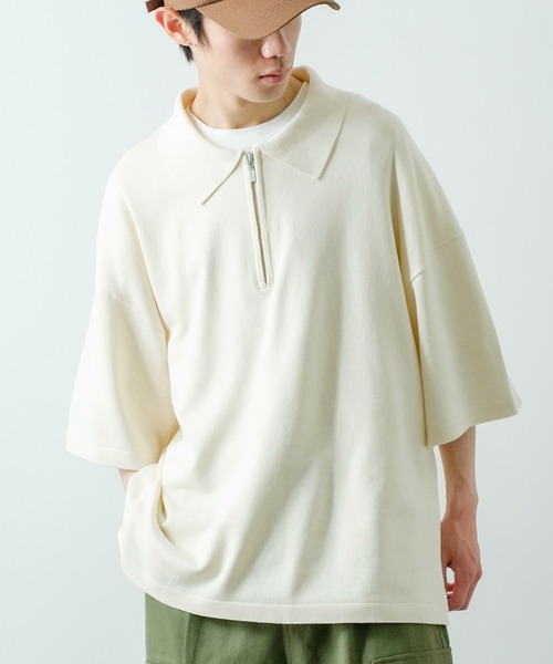 NULL(ヌル)の「【NULL】ニット素材 半袖 ハーフジップ ポロシャツ(ポロシャツ・メンズ・ホワイト/ブラック/グリーン・MEDIUM/LARGE)」の13枚目の写真