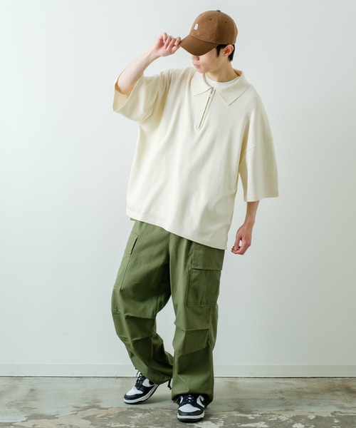 NULL(ヌル)の「【NULL】ニット素材 半袖 ハーフジップ ポロシャツ(ポロシャツ・メンズ・ホワイト/ブラック/グリーン・MEDIUM/LARGE)」の14枚目の写真