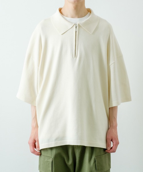 NULL(ヌル)の「【NULL】ニット素材 半袖 ハーフジップ ポロシャツ(ポロシャツ・メンズ・ホワイト/ブラック/グリーン・MEDIUM/LARGE)」の16枚目の写真