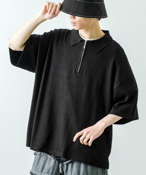 NULL(ヌル)の「【NULL】ニット素材 半袖 ハーフジップ ポロシャツ(ポロシャツ・メンズ・ホワイト/ブラック/グリーン・MEDIUM/LARGE)」の19枚目の写真