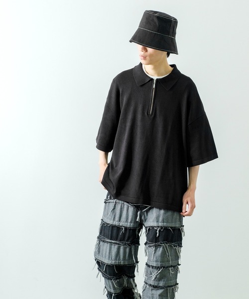 NULL(ヌル)の「【NULL】ニット素材 半袖 ハーフジップ ポロシャツ(ポロシャツ・メンズ・ホワイト/ブラック/グリーン・MEDIUM/LARGE)」の21枚目の写真