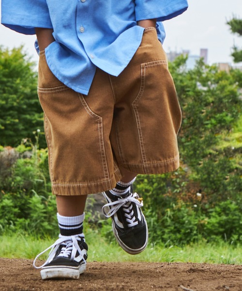 PAIRMANON STREET（ペアマノンストリート）の「【PAIRMANON STREET】ピグメント加工カラーダック地ダブルニーワークショートパンツ（その他パンツ・キッズ・ピンク/ブラック/オフホワイト/カーキ/ブラウン・150/90/110/140/100/130/120）」の3枚目の写真