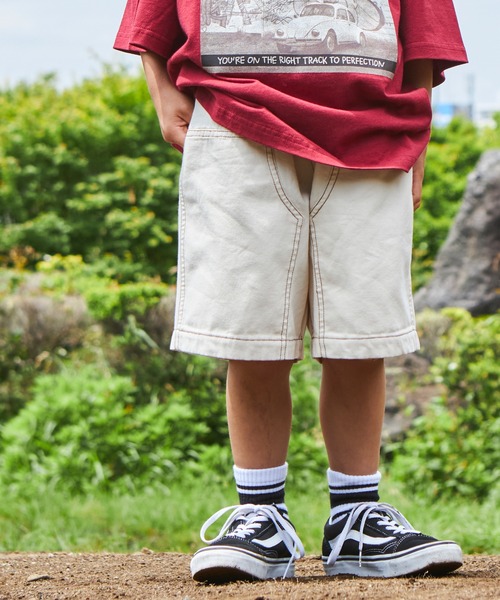 PAIRMANON STREET（ペアマノンストリート）の「【PAIRMANON STREET】ピグメント加工カラーダック地ダブルニーワークショートパンツ（その他パンツ・キッズ・ピンク/ブラック/オフホワイト/カーキ/ブラウン・150/90/110/140/100/130/120）」の2枚目の写真