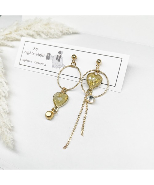 tone(トーン)の「【88eighty-eight】グリーンハートゴールドピアス【import】(MA)(ピアス(両耳用)・レディース・ゴールド・FREE)」の2枚目の写真